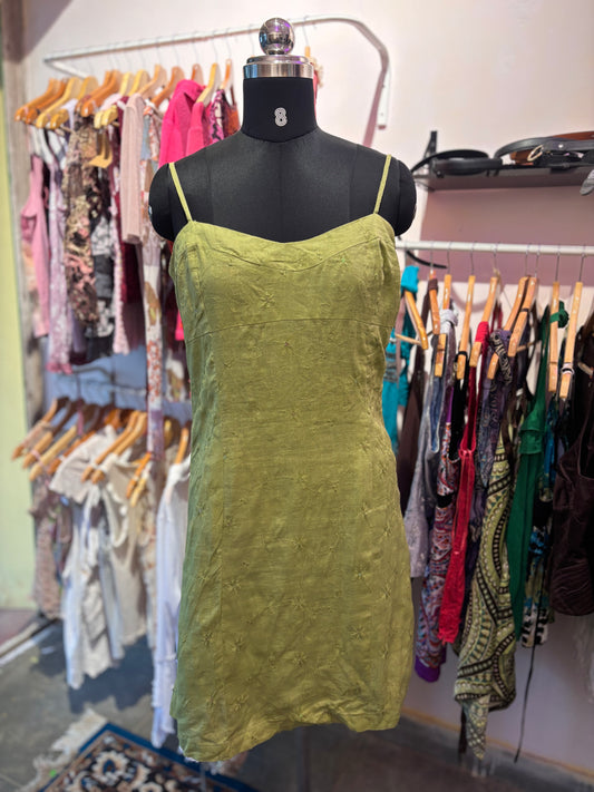 Green embroidered sequins linendress