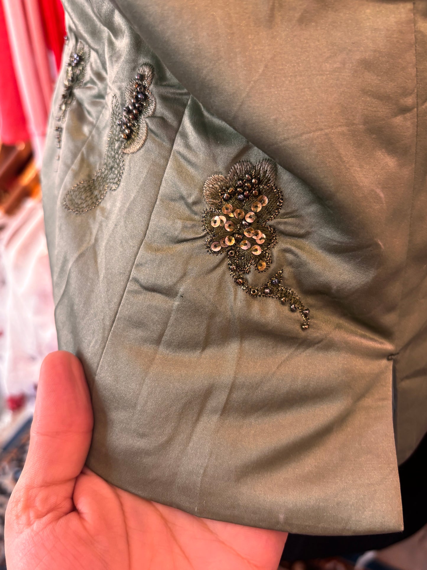 Super vintage olive vest with organza frills
