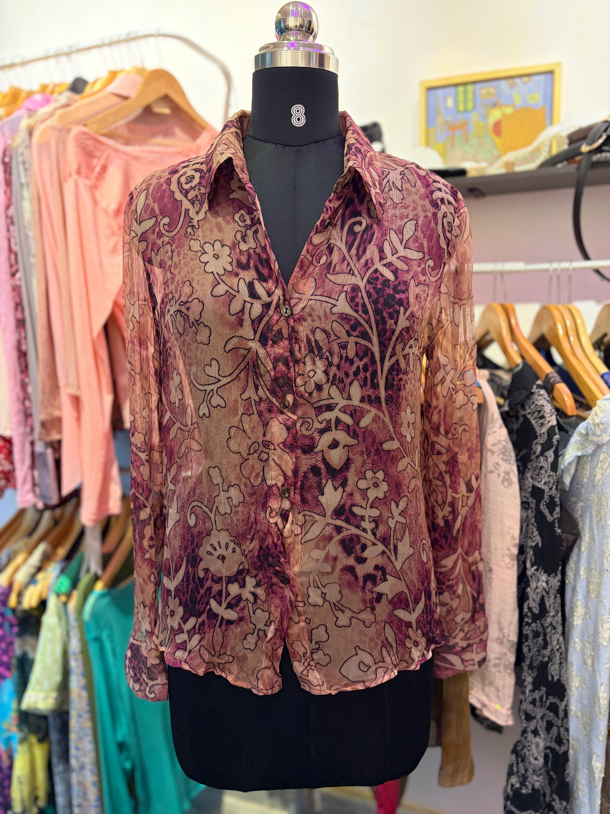 Rare find! Leopard floral silk shirt
