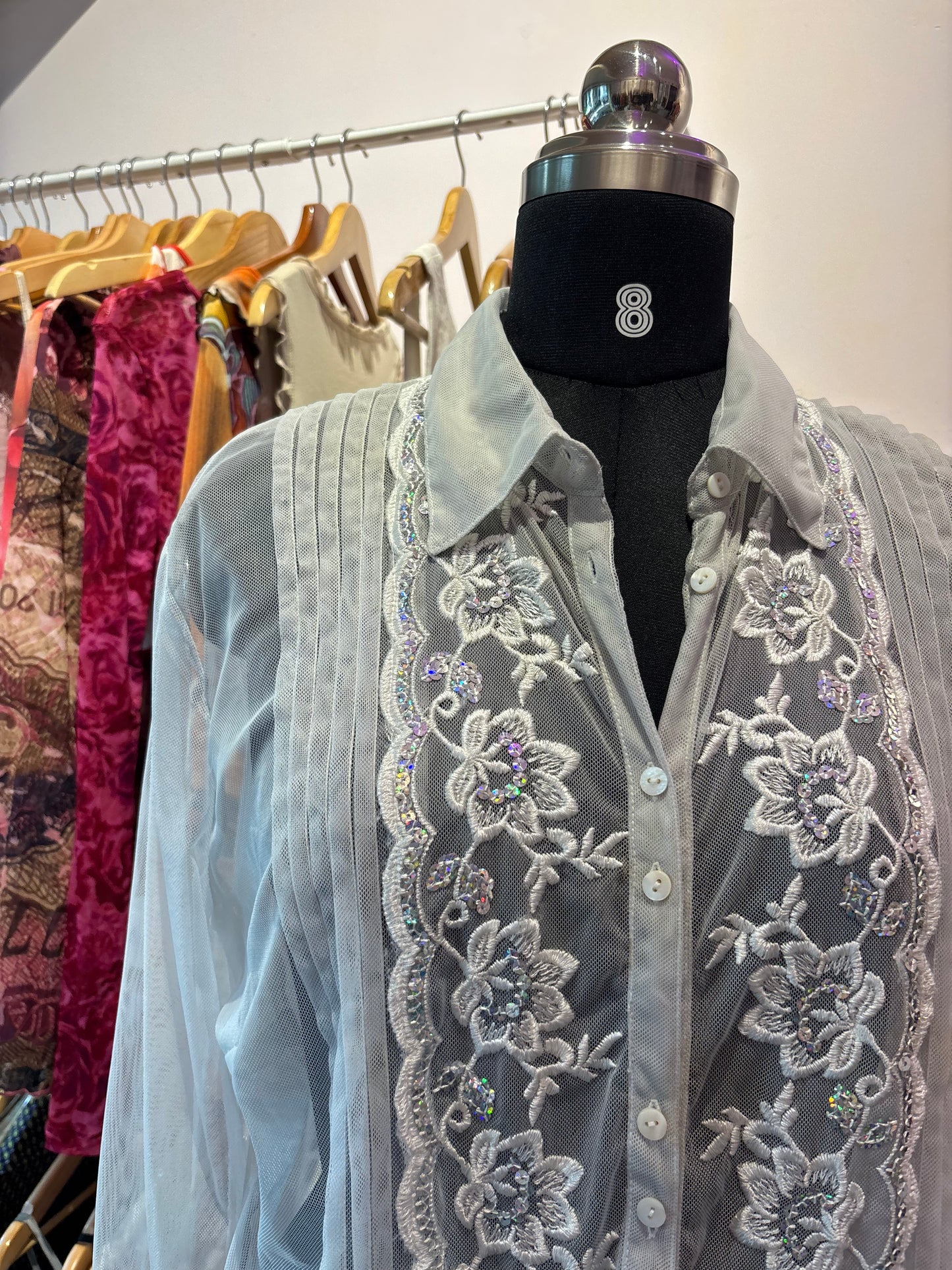 Vintage grey shirt with sequins and thread work