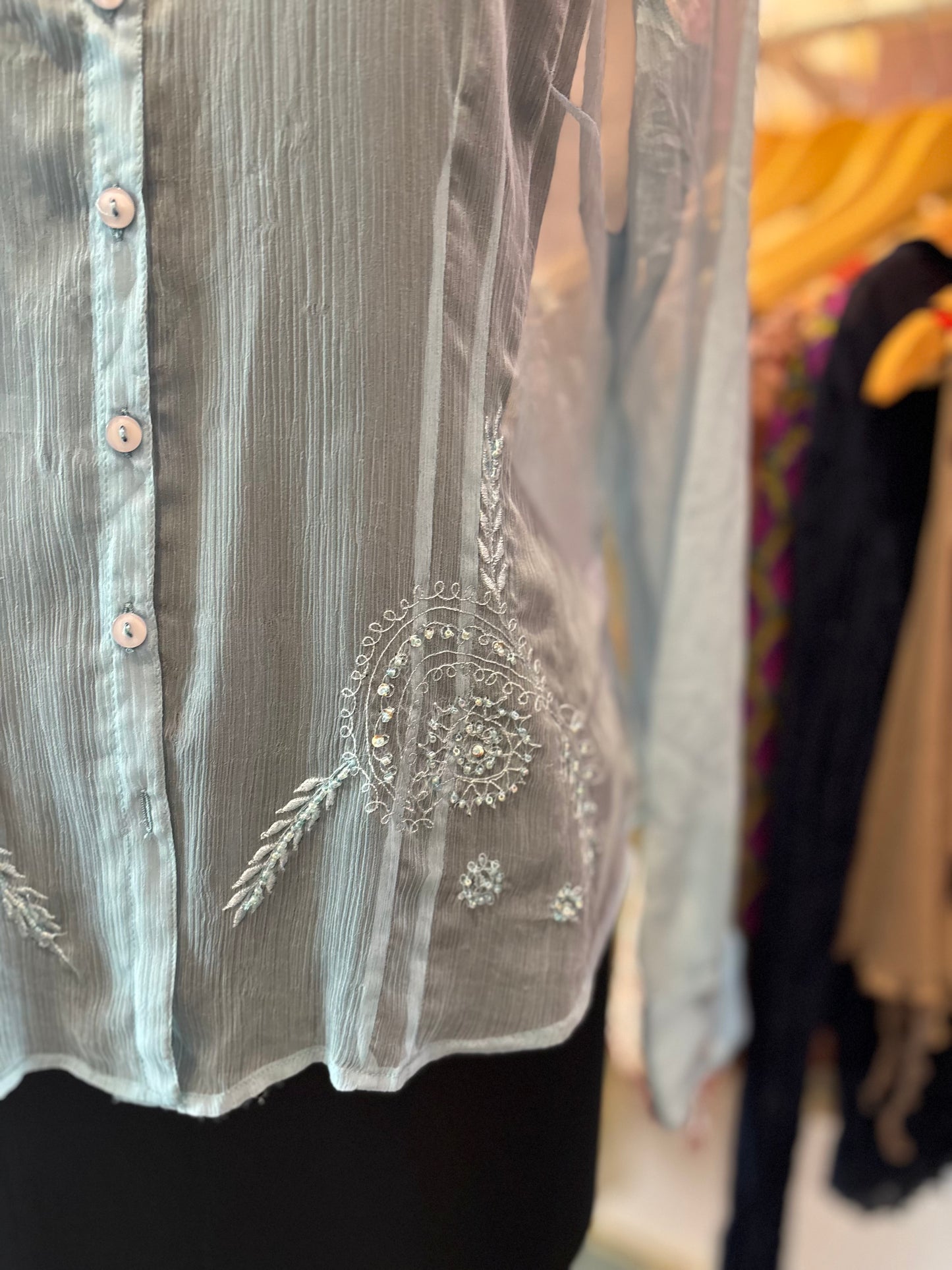Aquamarine bead embroideredshirt