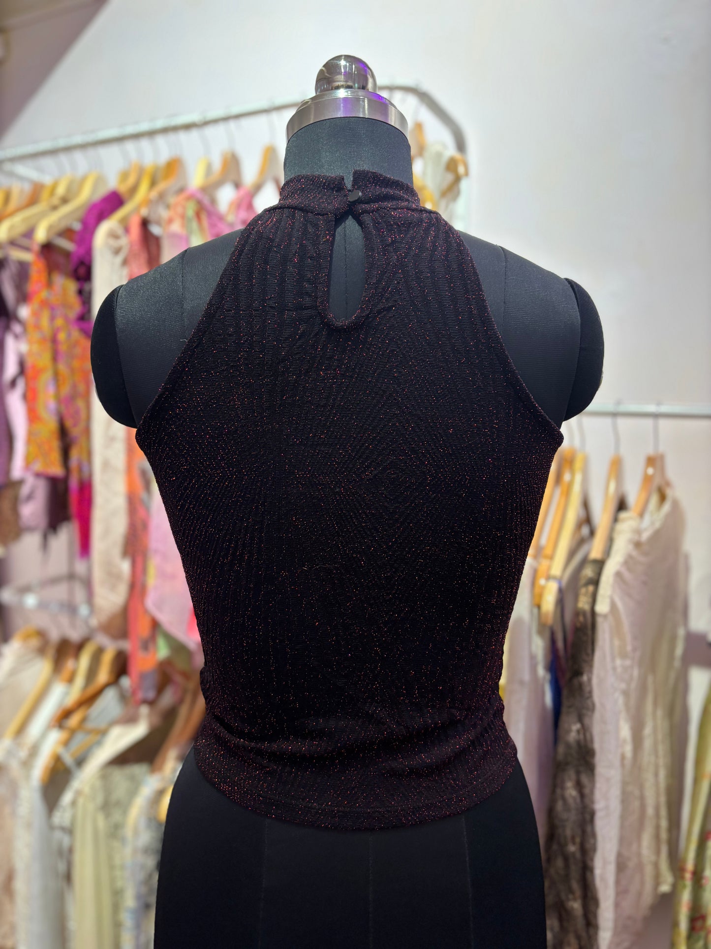 Vintage high neck shimmer top