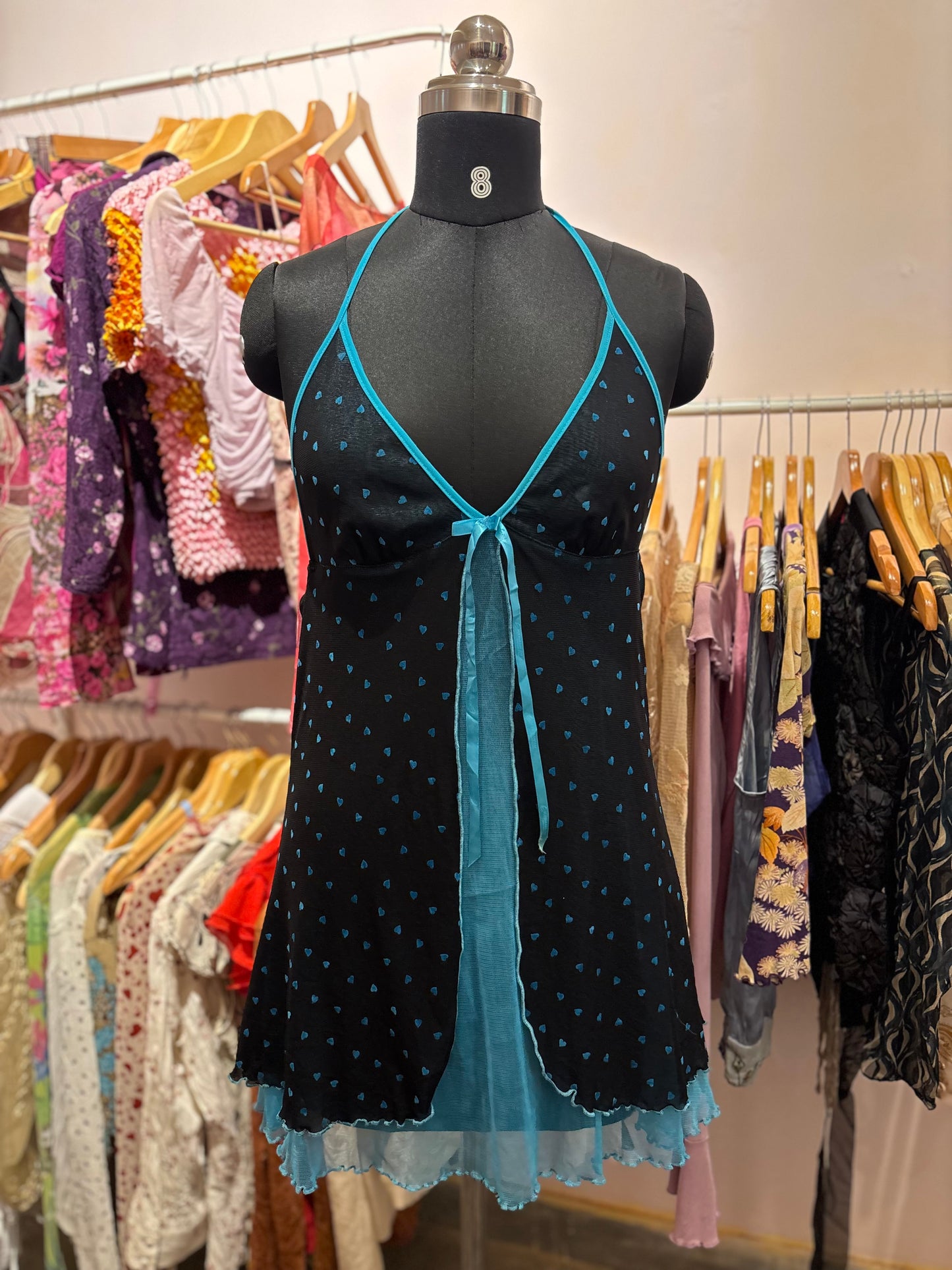 Blue heart halter neck dress