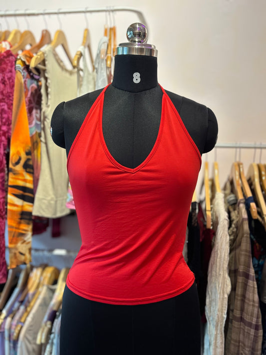 Red halter neck top