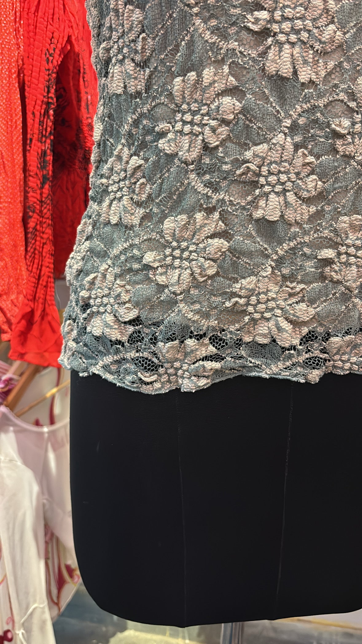 Vintage lace top with bead and sequins details.