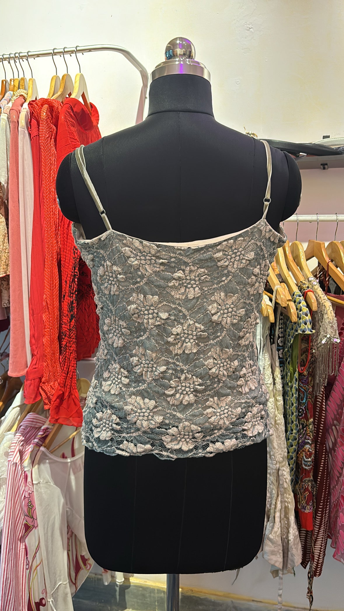Vintage lace top with bead and sequins details.