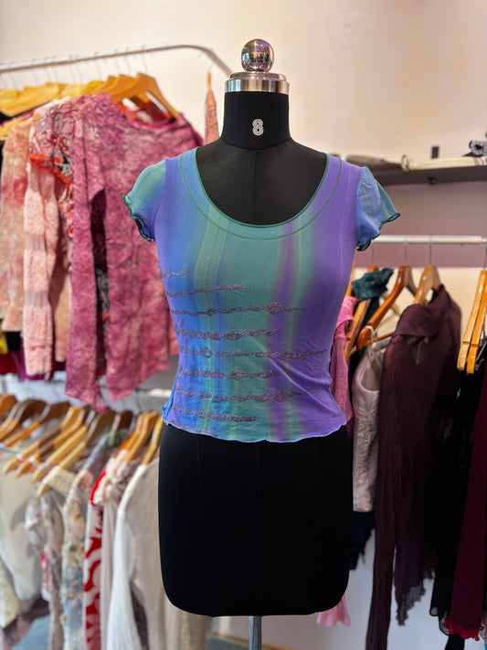 Purple green glitter top