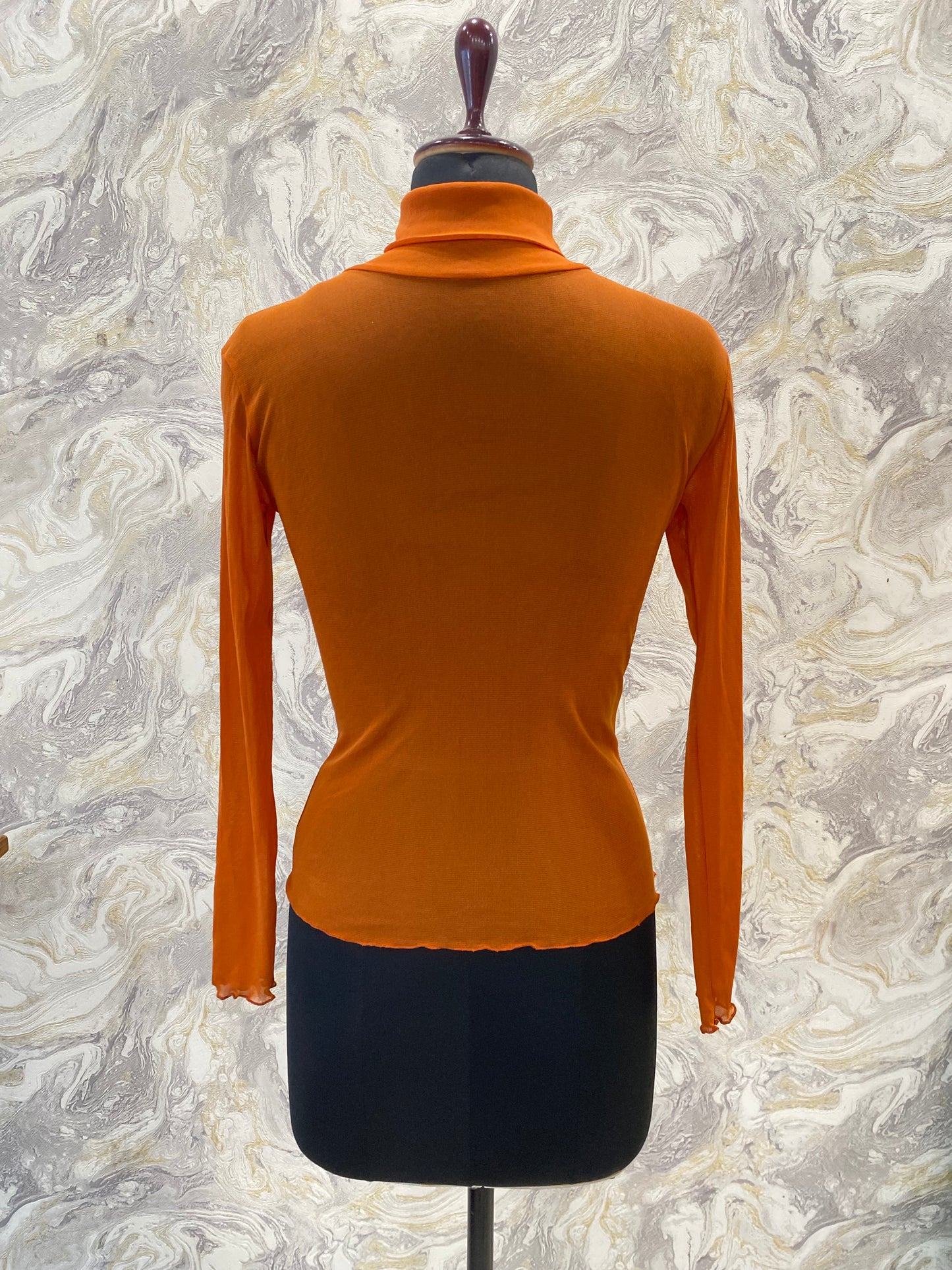 Orange high collar mesh top