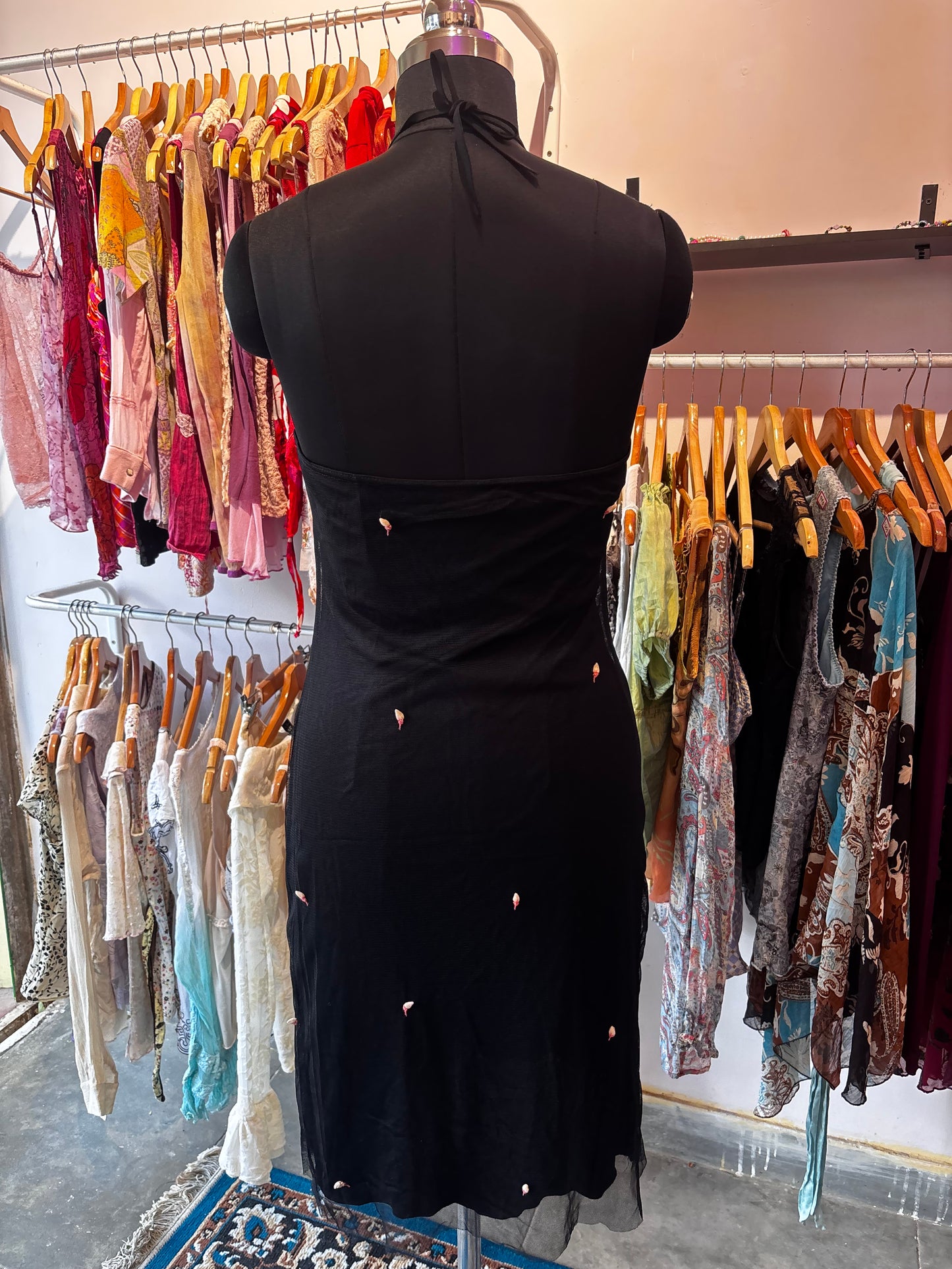 Vintage embroidered motif halter neck dress