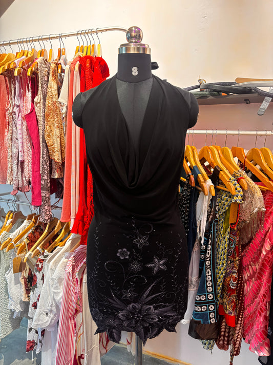 Y2k halter neck dress with bead work