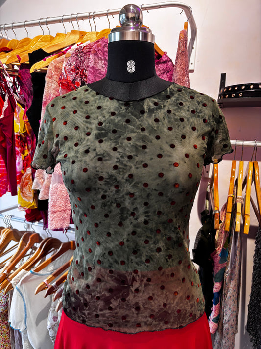 Super vintage green red polka!