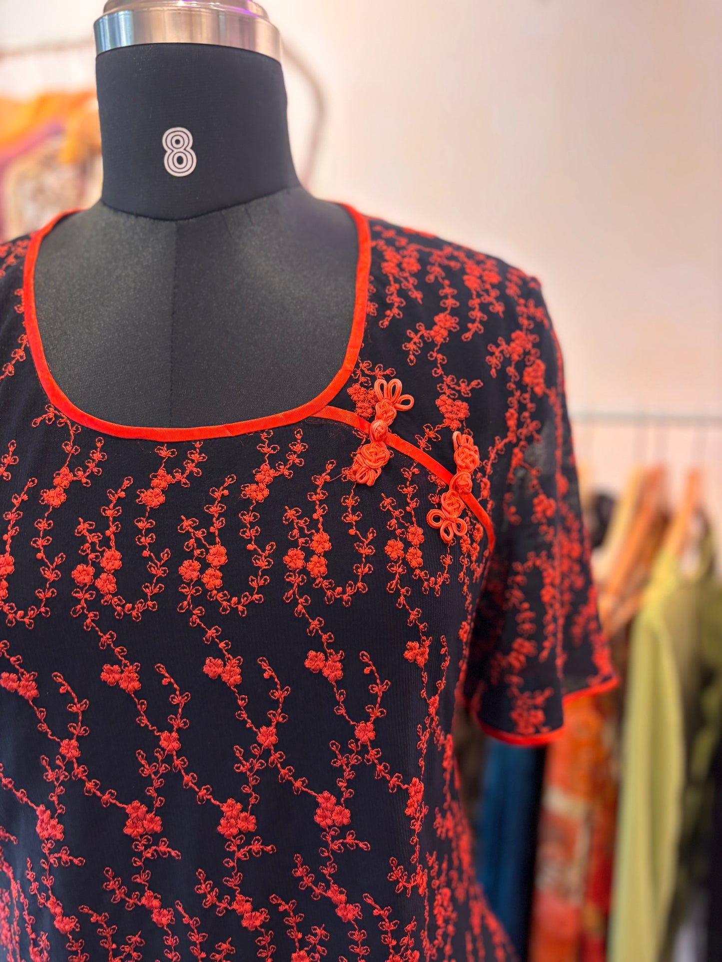 Chinese collar embroidered top