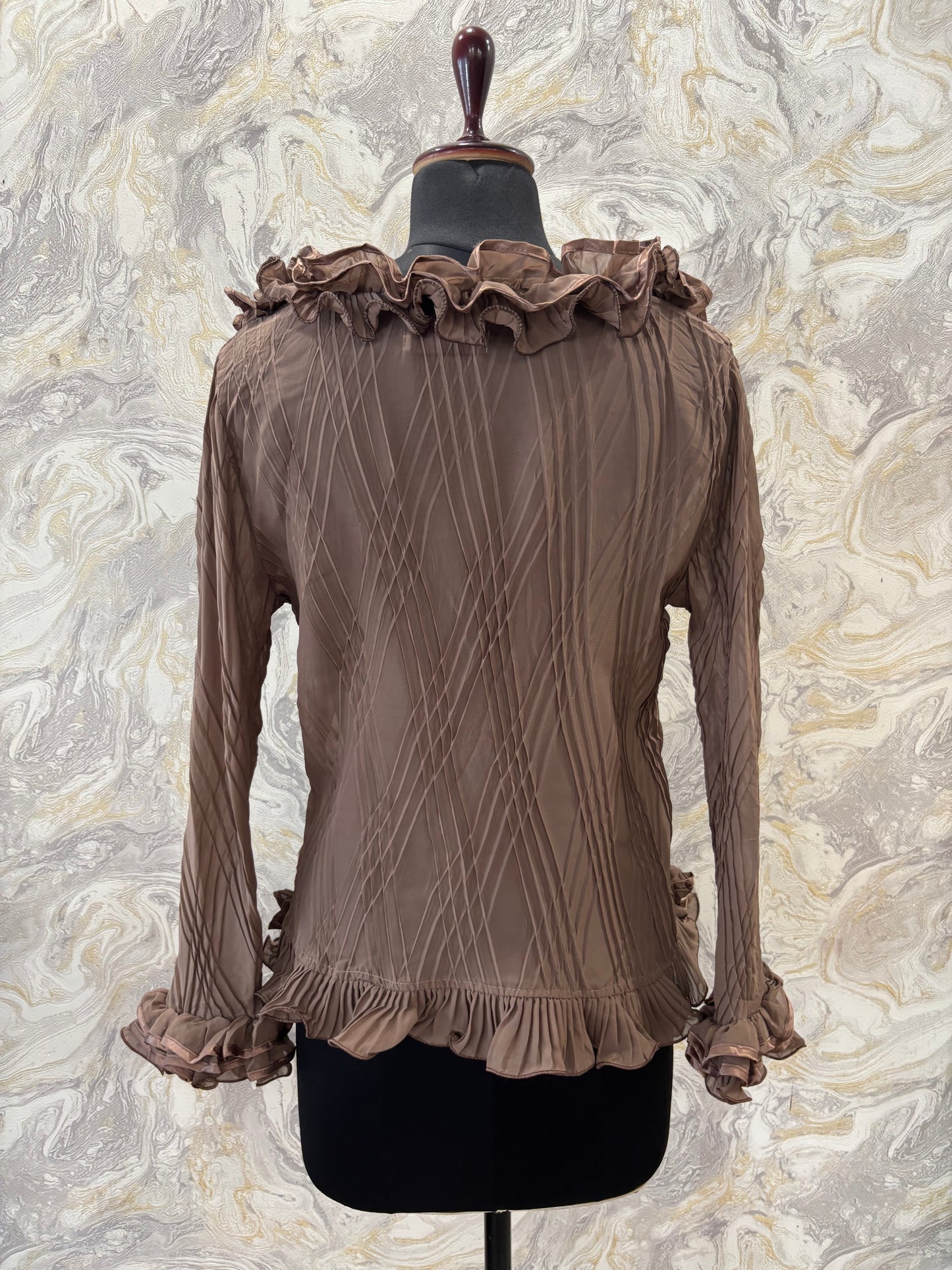 Ruffled neckline pleated top