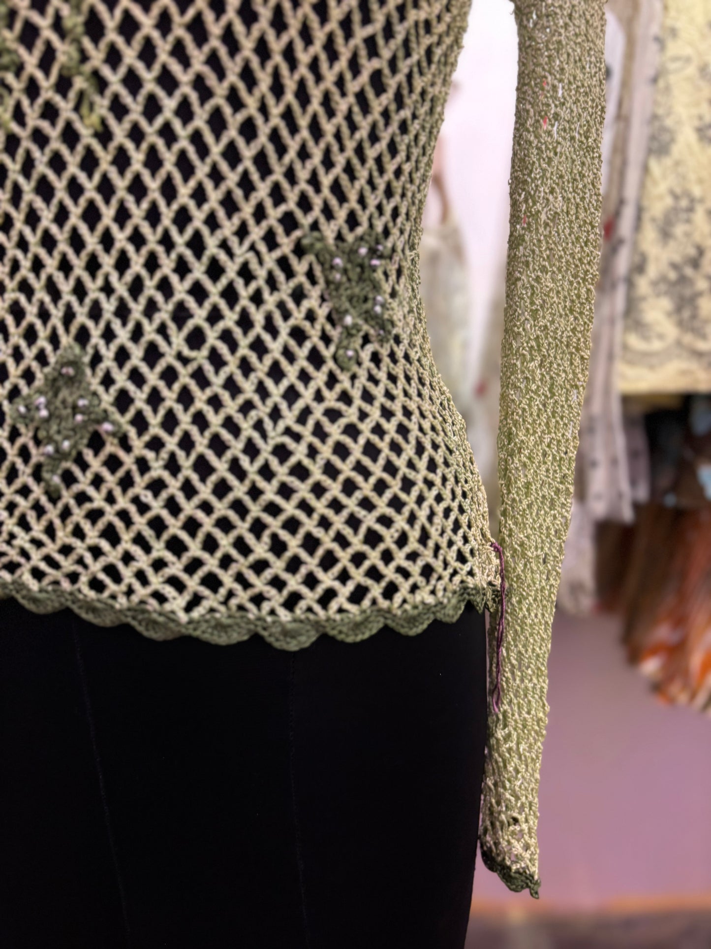 Green Crochet bead details top