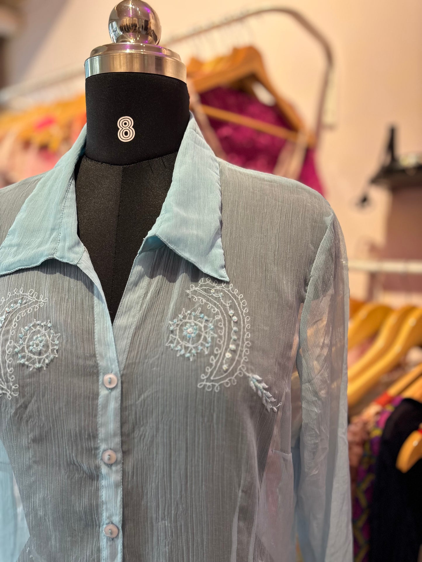 Aquamarine bead embroideredshirt