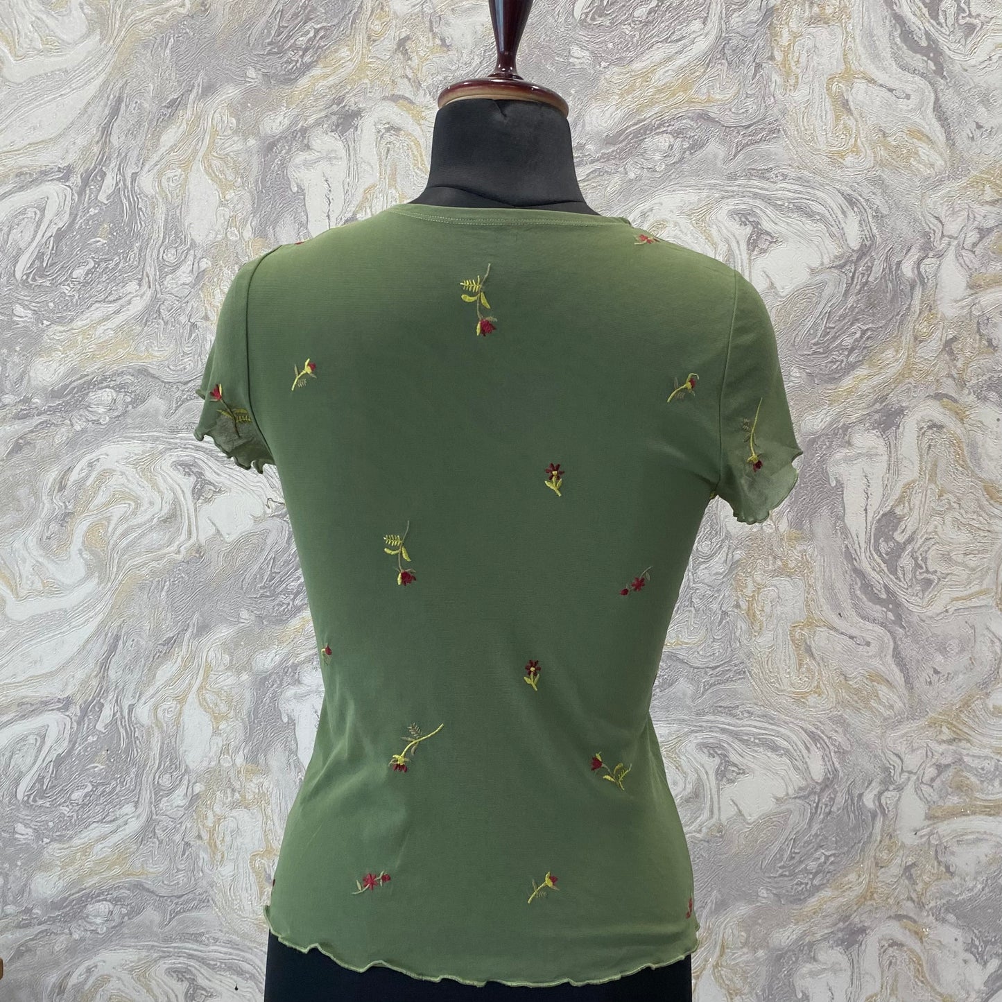 Green floral embroidered top