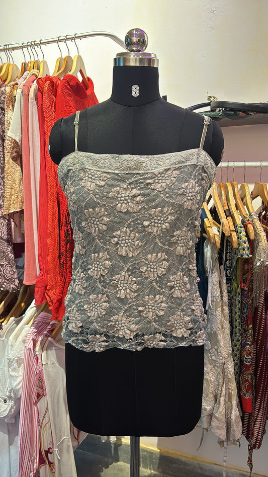 Vintage lace top with bead and sequins details.