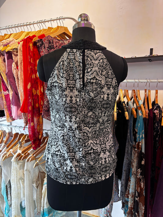 Bead neck baroque top