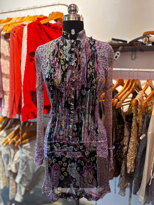 Paisley pleated chiffon dress