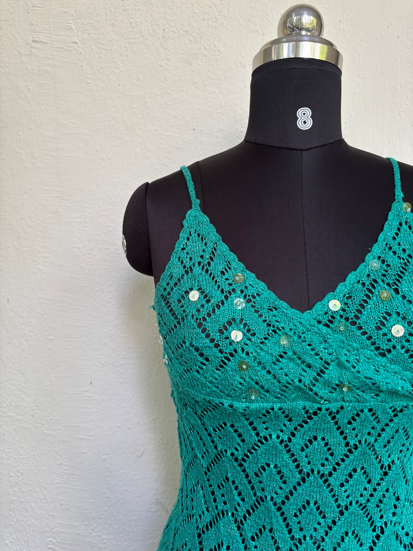 Emerald crochet mini dress