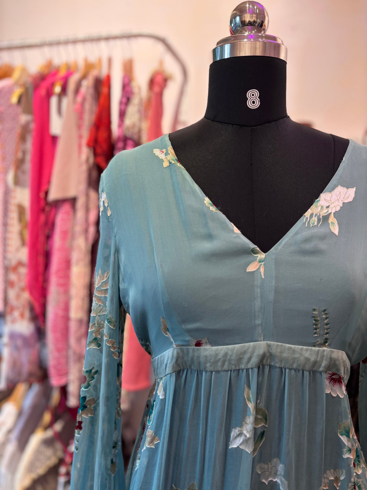Super vintage green floral silk dress