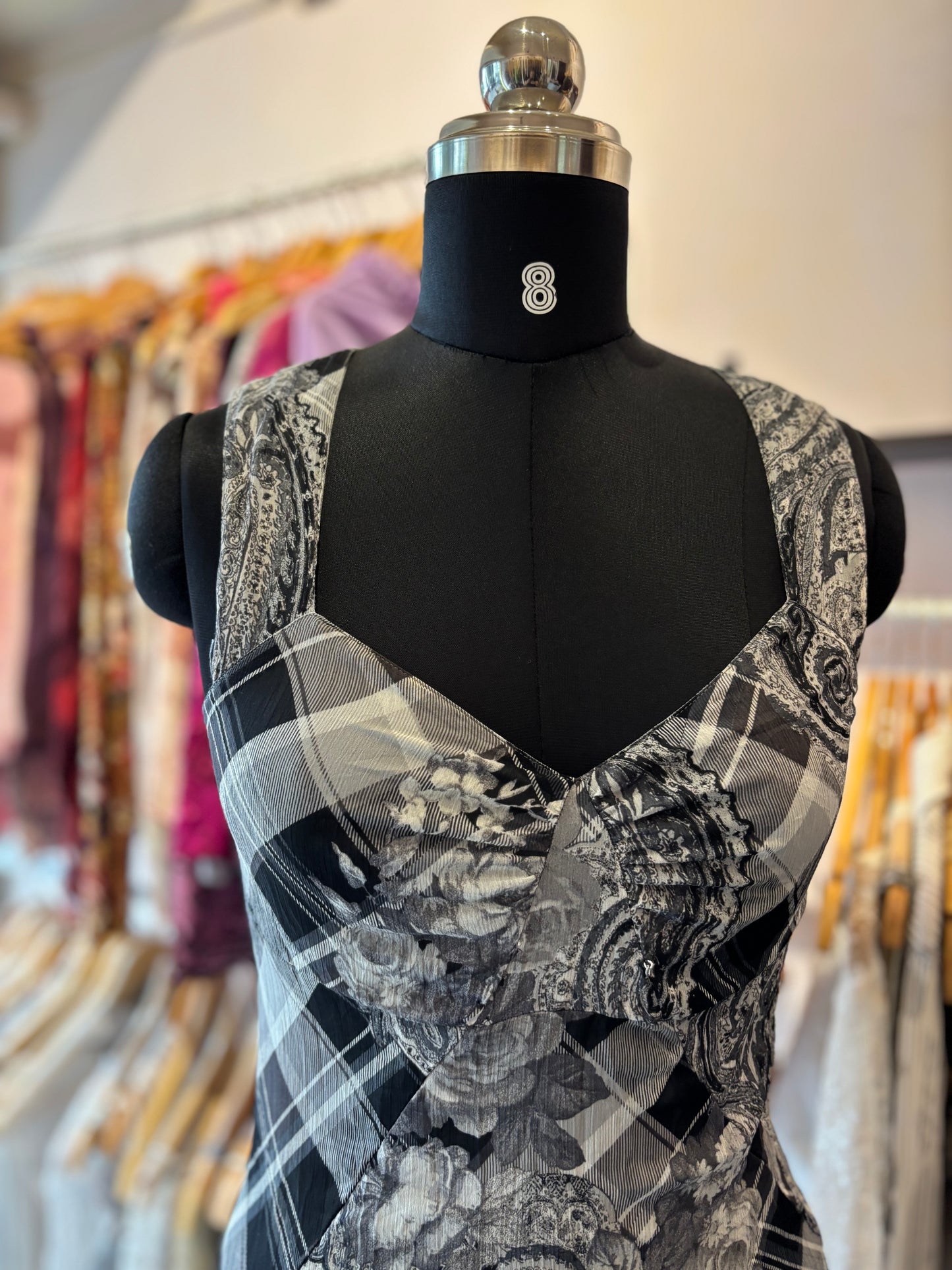 Vintage monochrome paisley rose dress