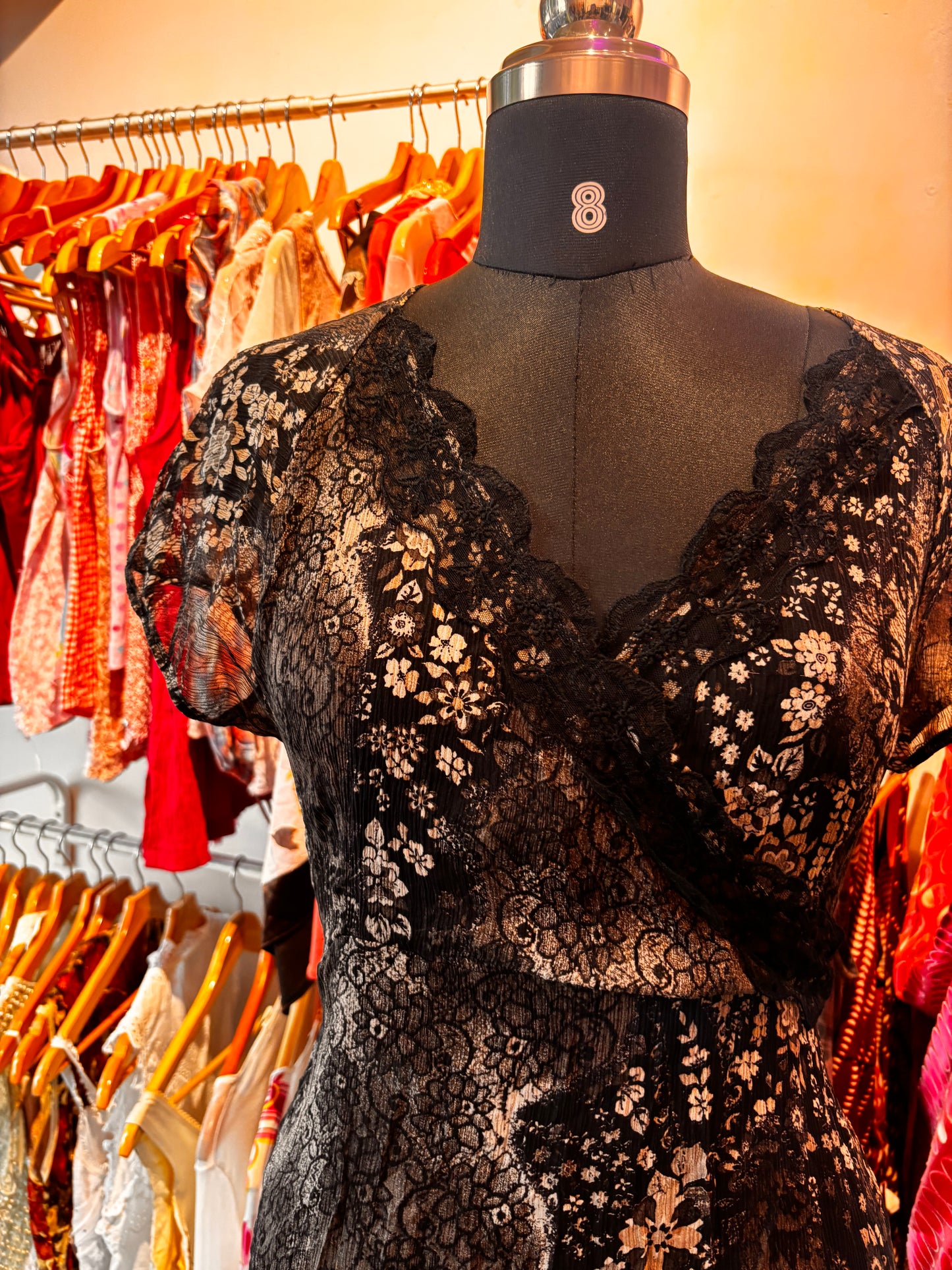 Vintage lacy neckline silk dress