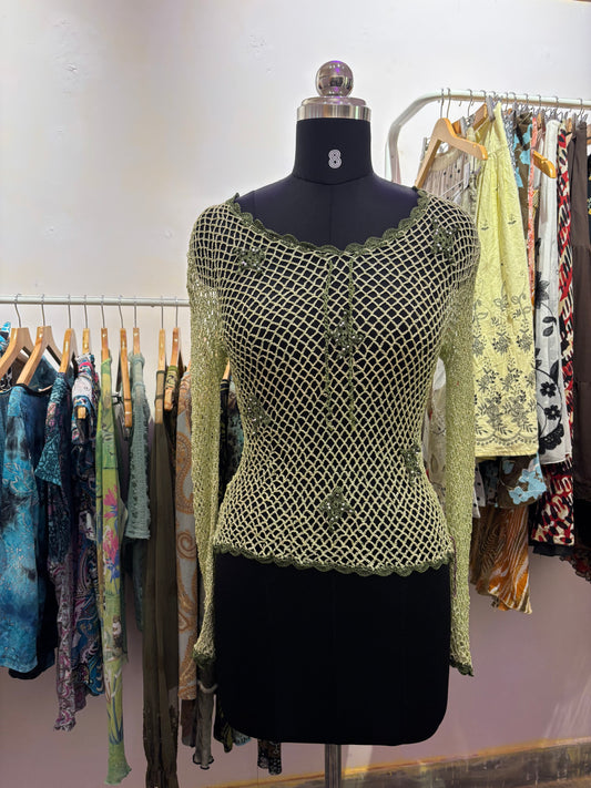 Green Crochet bead details top