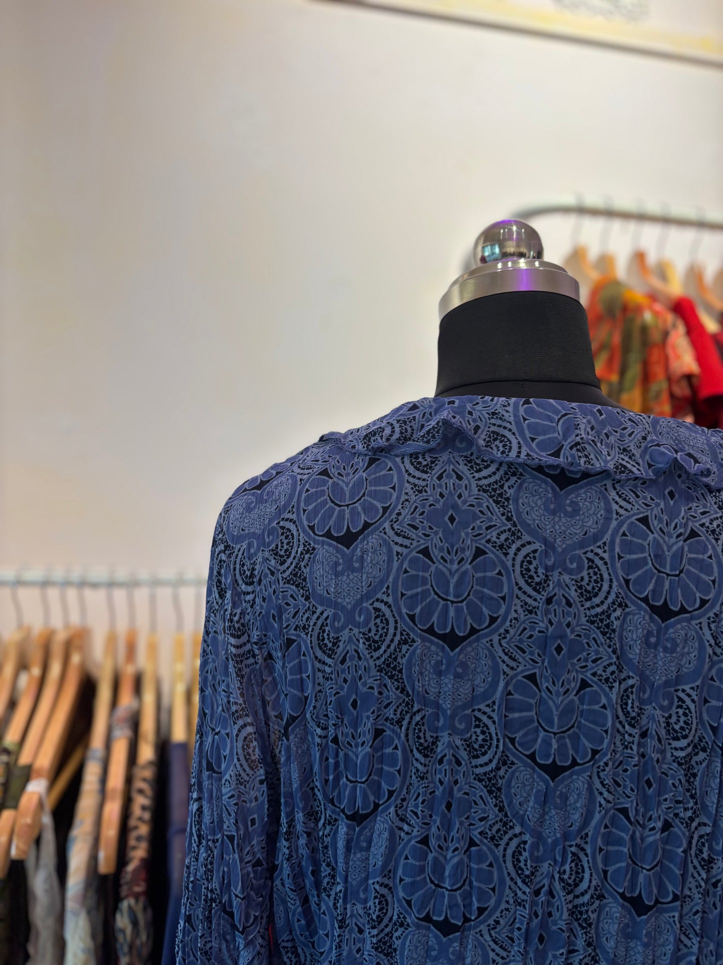 Indigo crinkled ruffle shirt