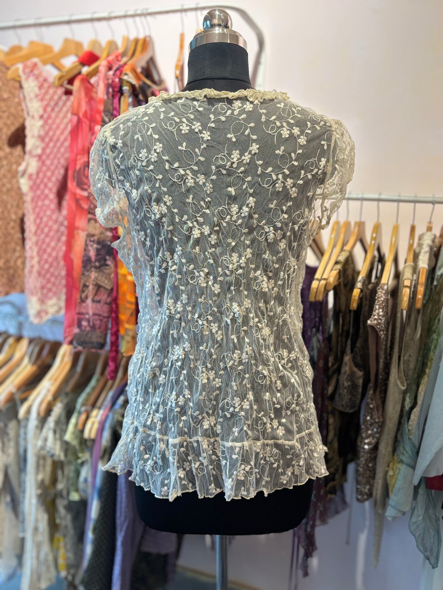 Crinkled embroidered top