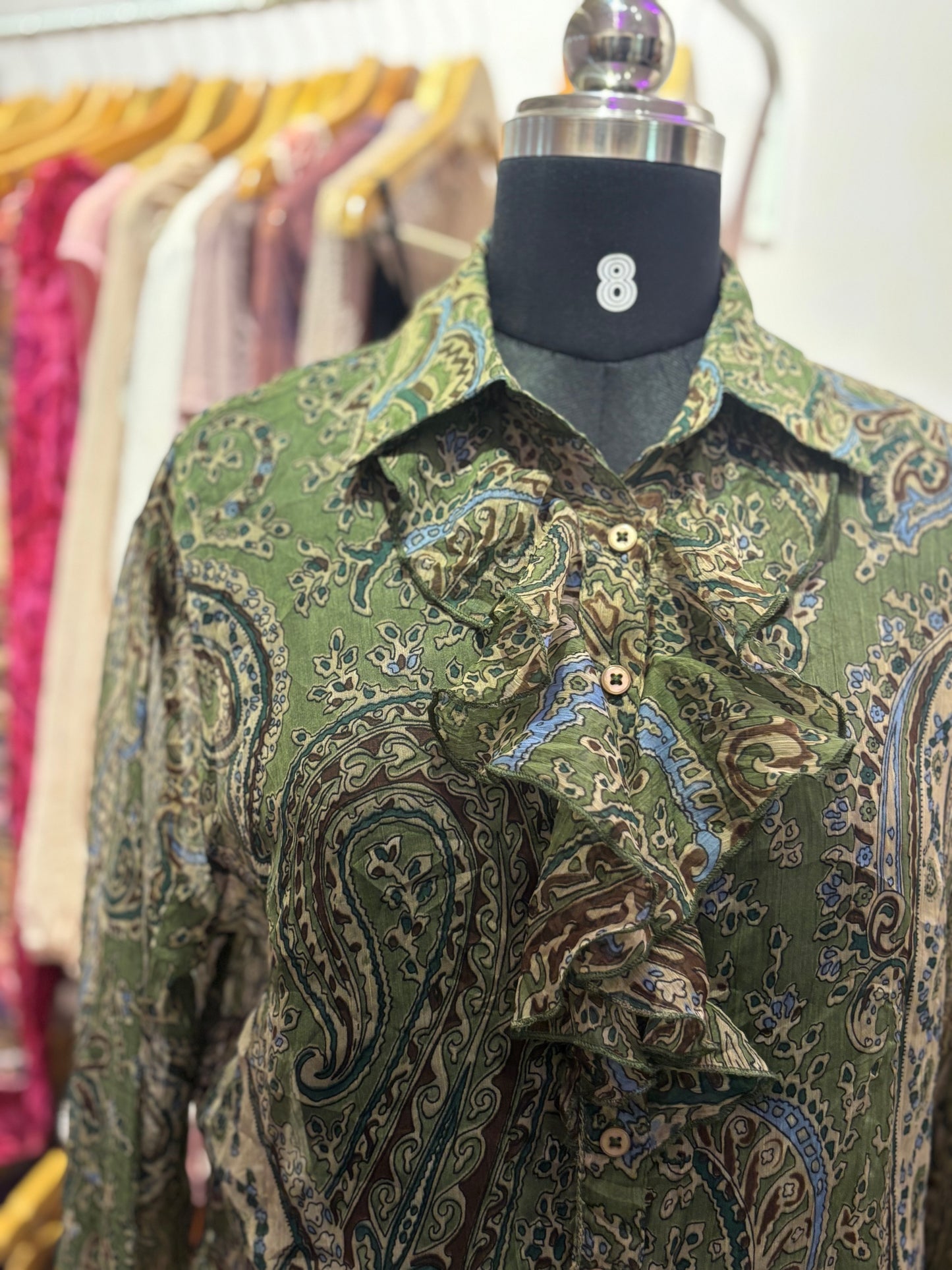 Vintage ruffle neck paisley shirt