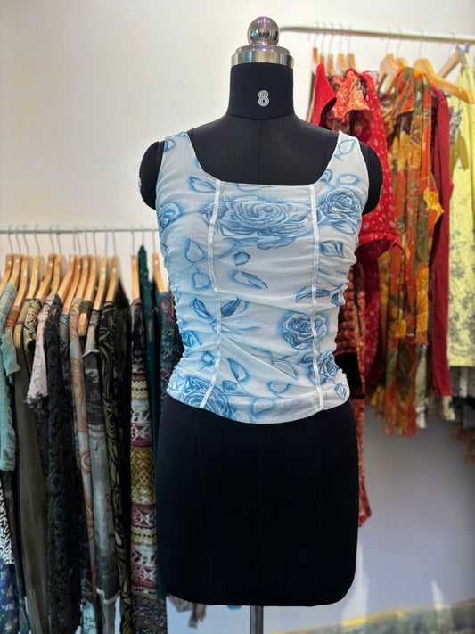 Blue rose milkmaid top