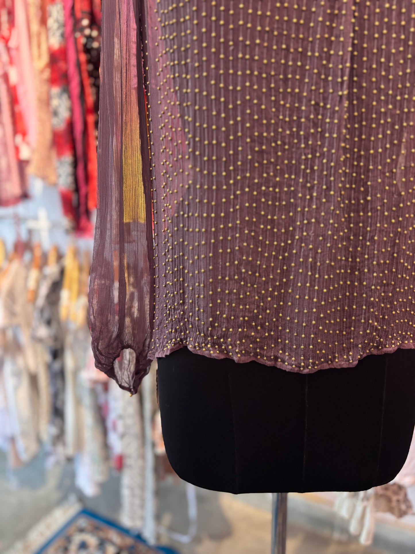 100 percent silk Deep purple beaded top