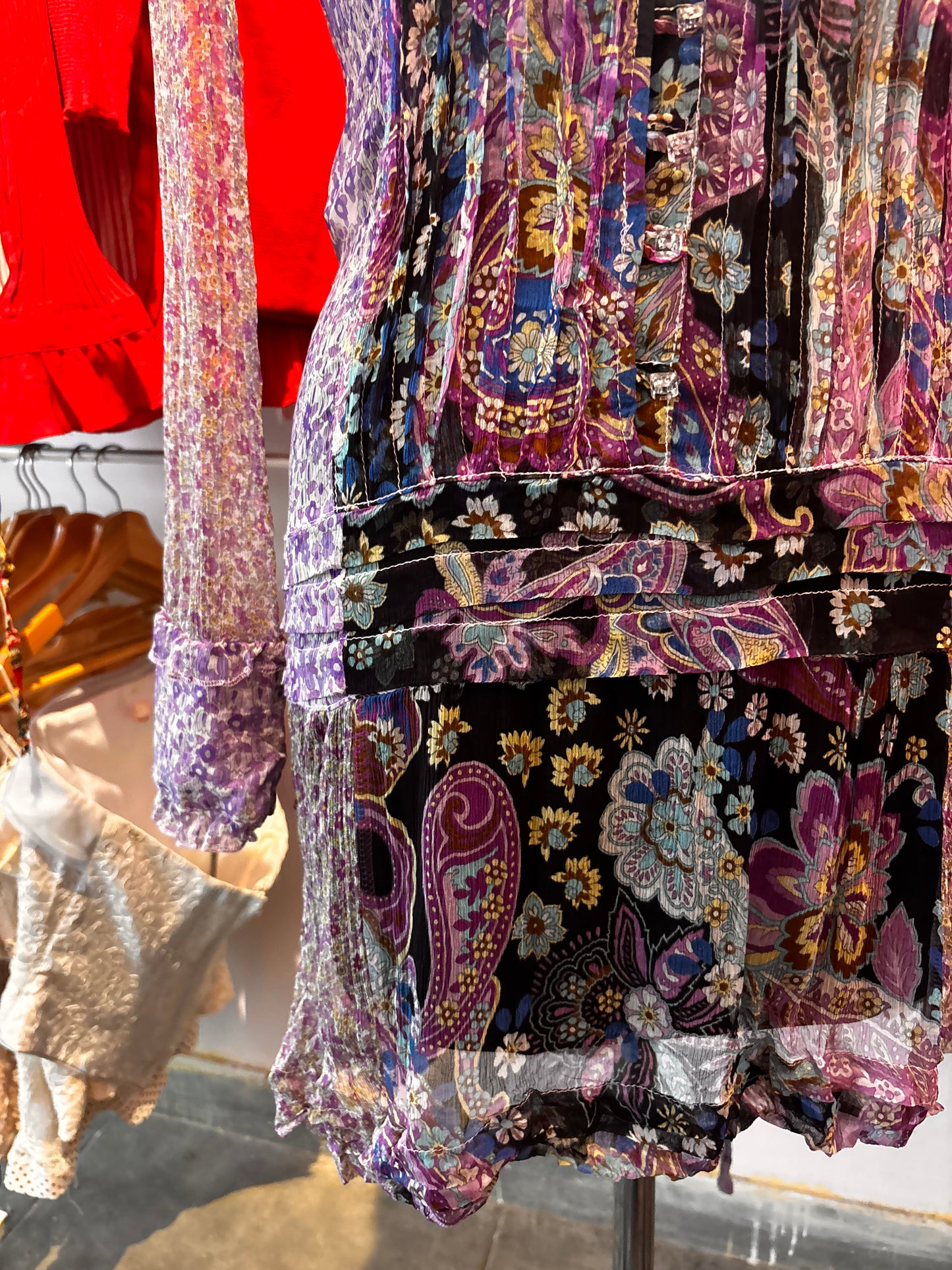 Paisley pleated chiffon dress