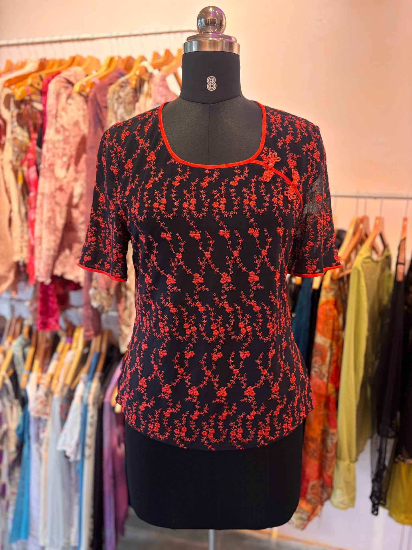 Chinese collar embroidered top