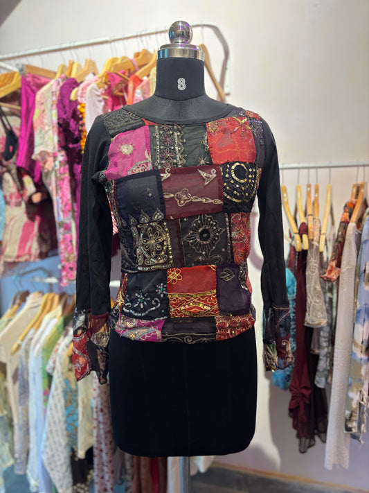 Patched sequins top