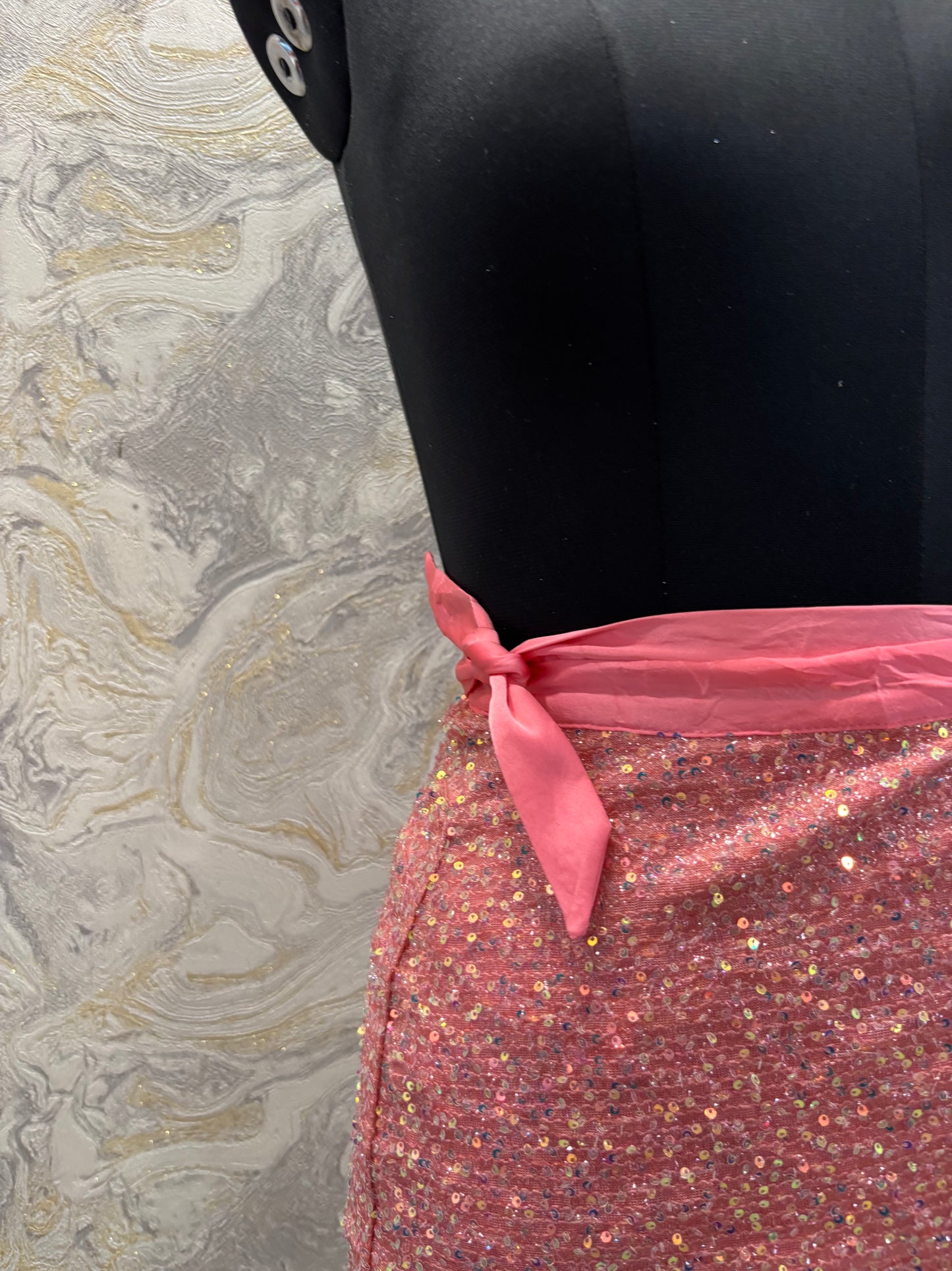 Peach sequins wrap skirt
