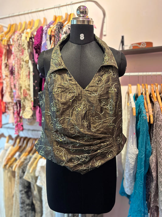 Olive sequins silk corset