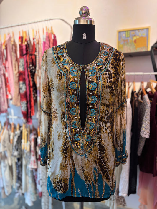 Rare find! Leopard with embroidery beads silk top