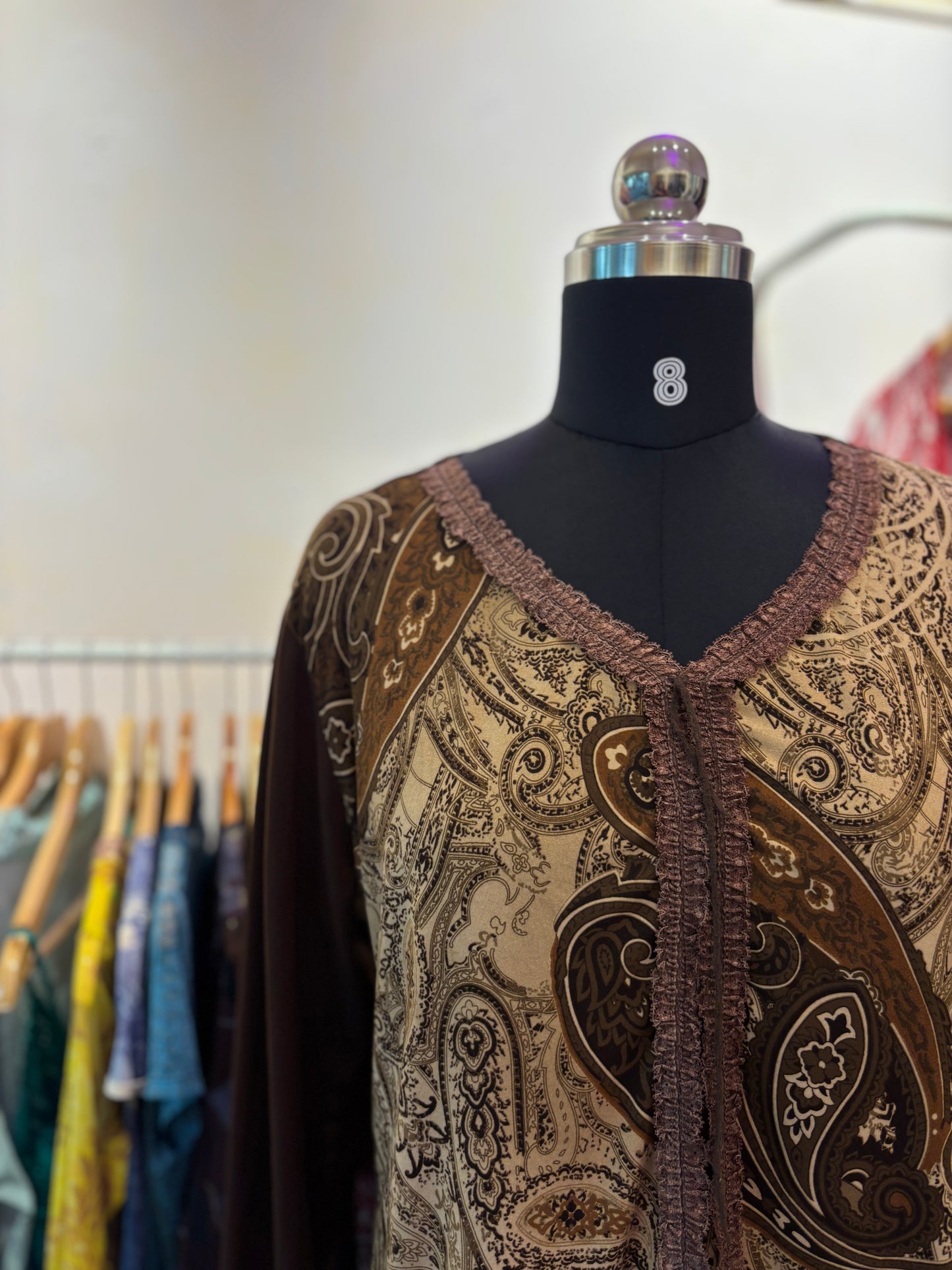 Paisley brown with lacy neckline top