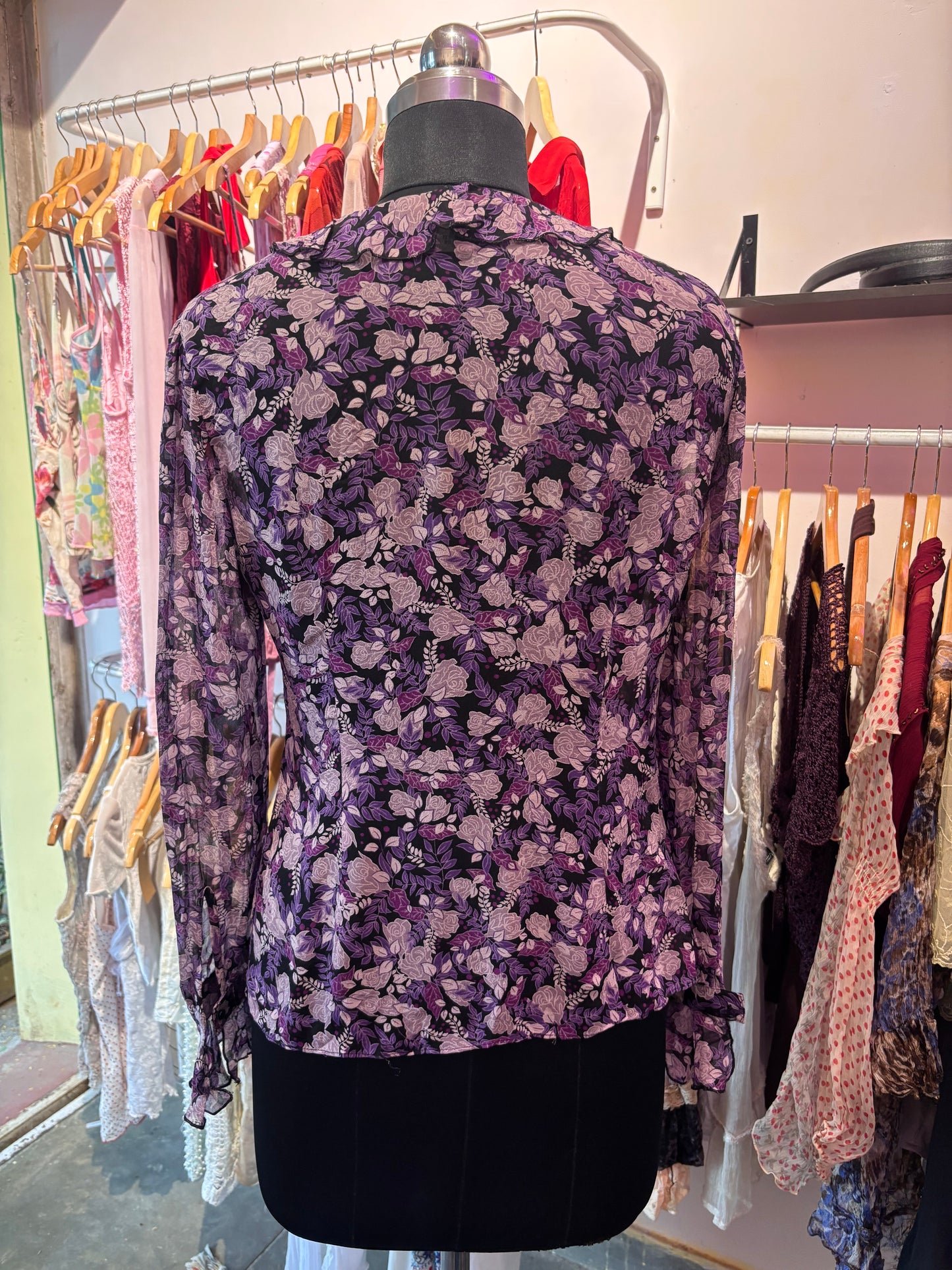 Purple floral silk top