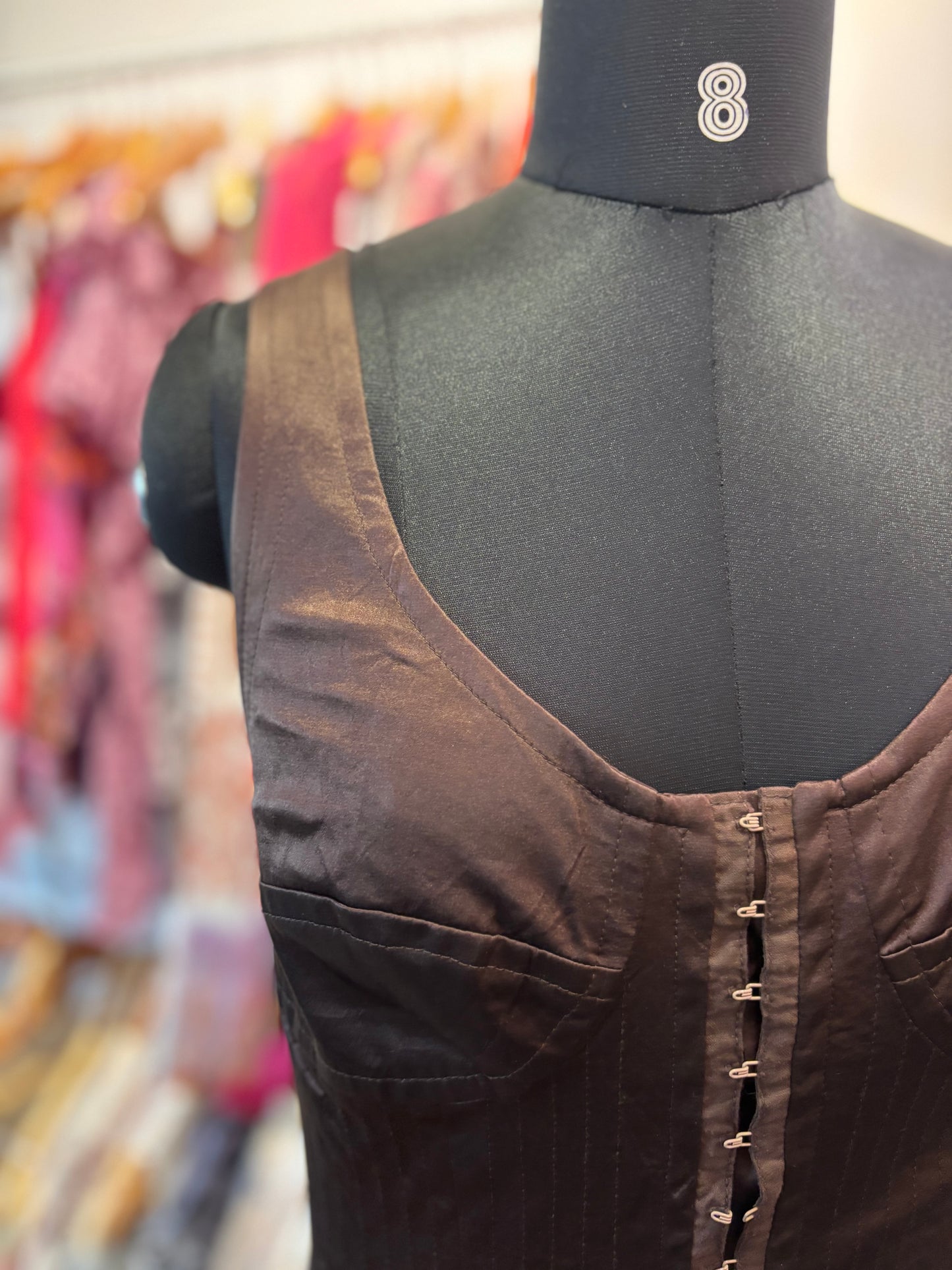 Brown panel back strings corset