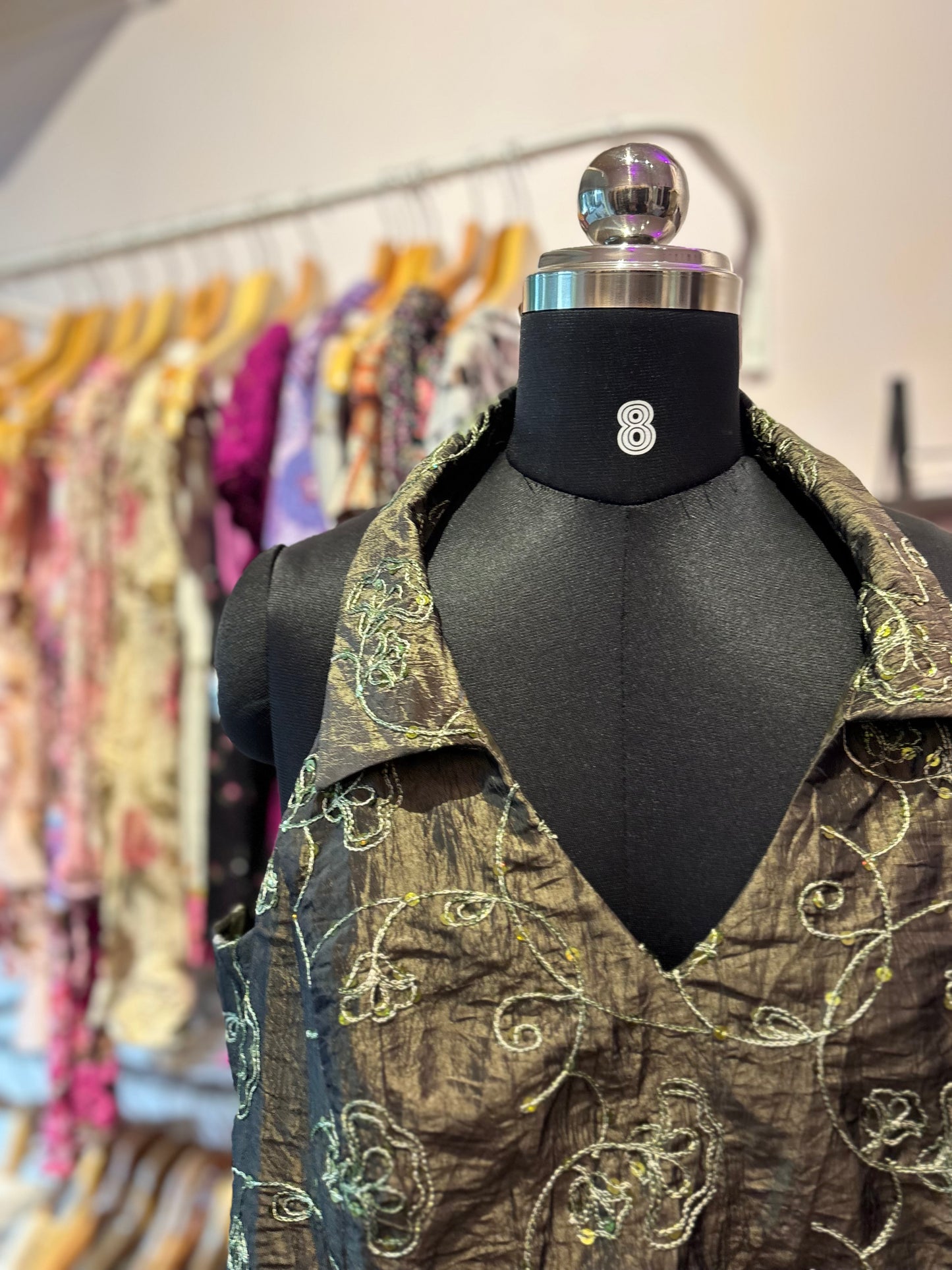 Olive sequins silk corset