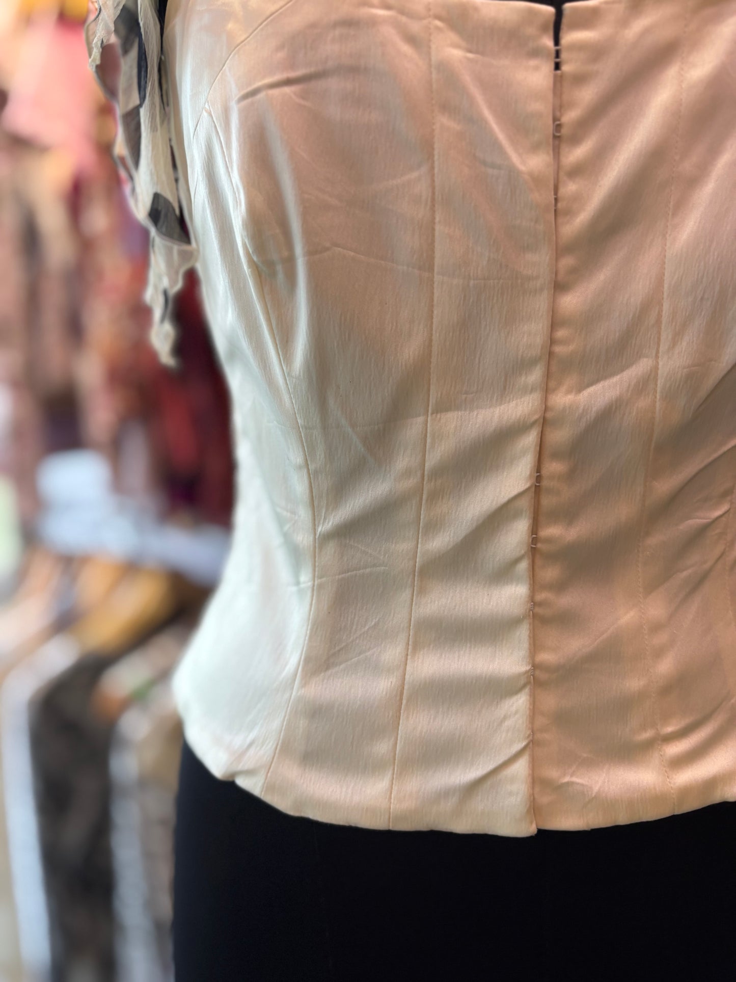 Vintage beige corset with polka sleeves