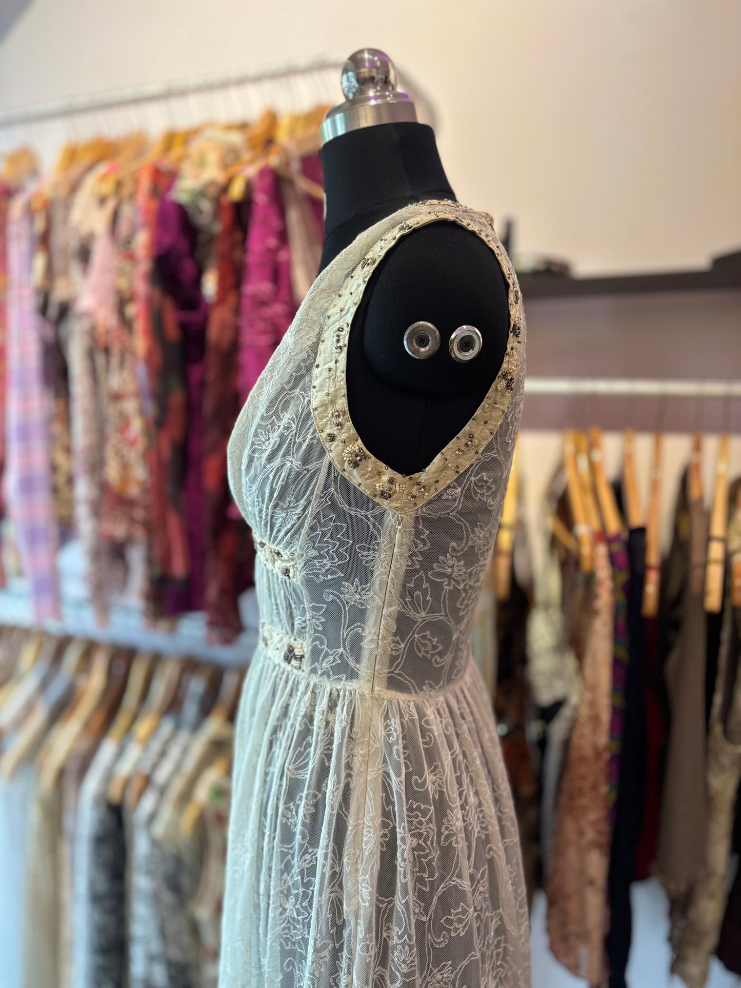 Timeless lacy dress with pearl and bead work