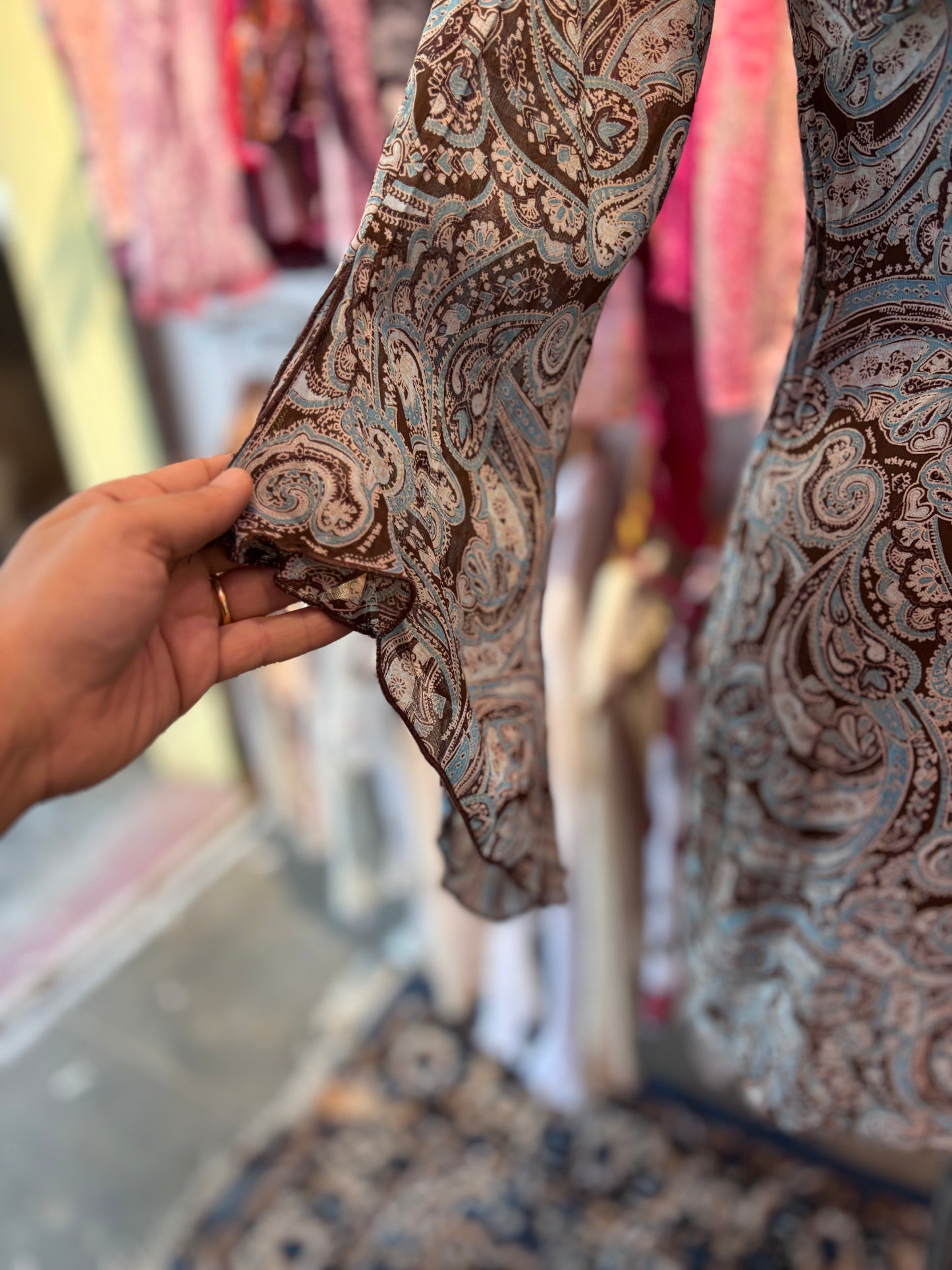 Vintage paisley dress with flared sleeves