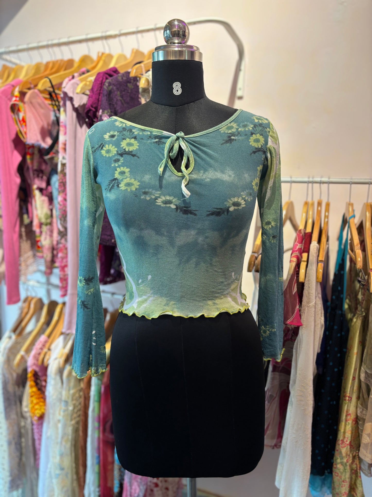 Green floral vintage top