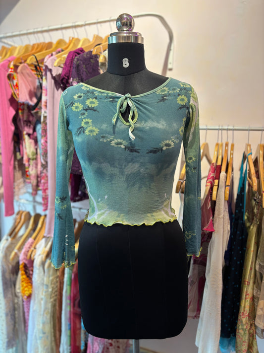 Green floral vintage top