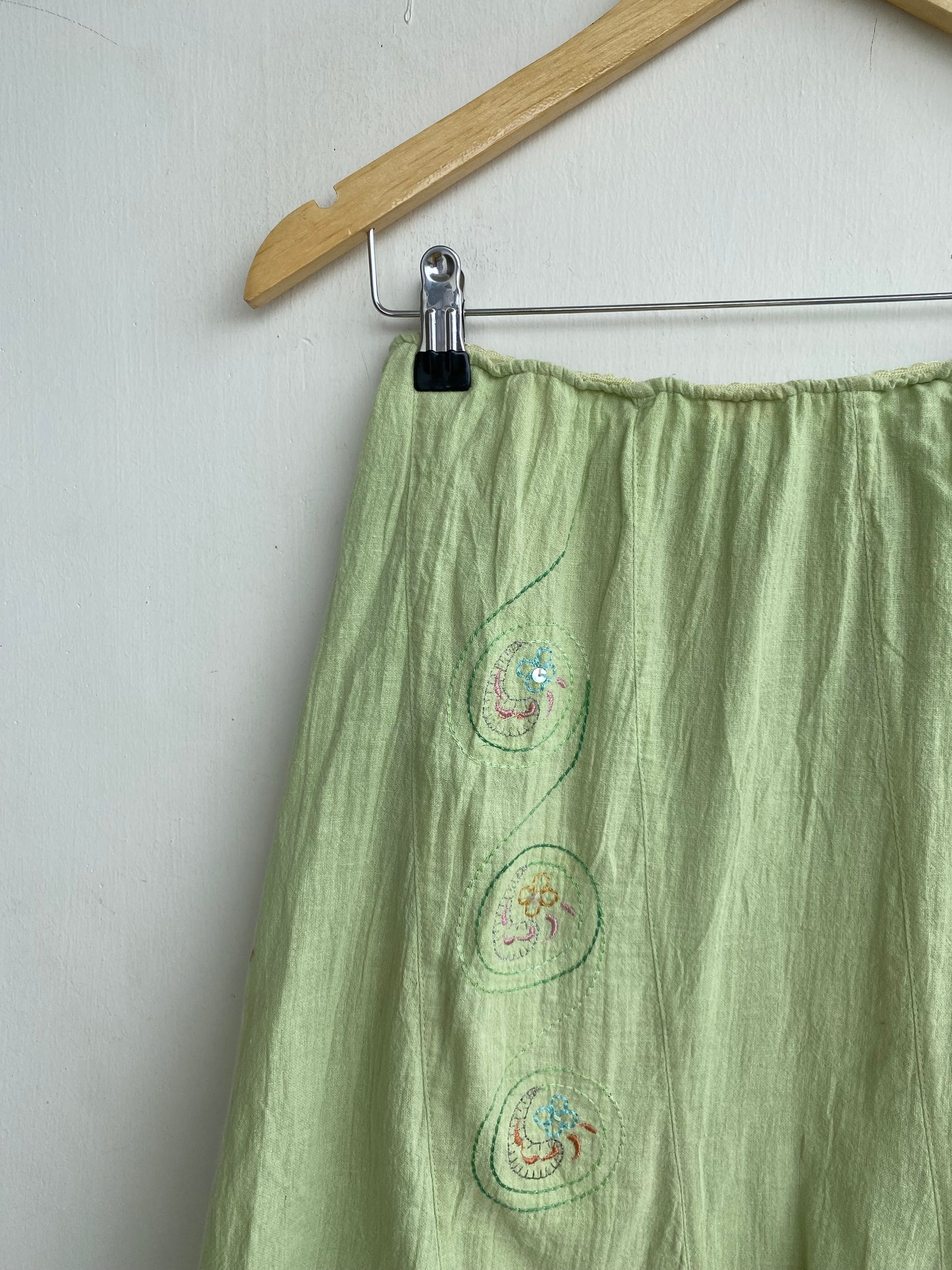 Lime hand embroidered skirt