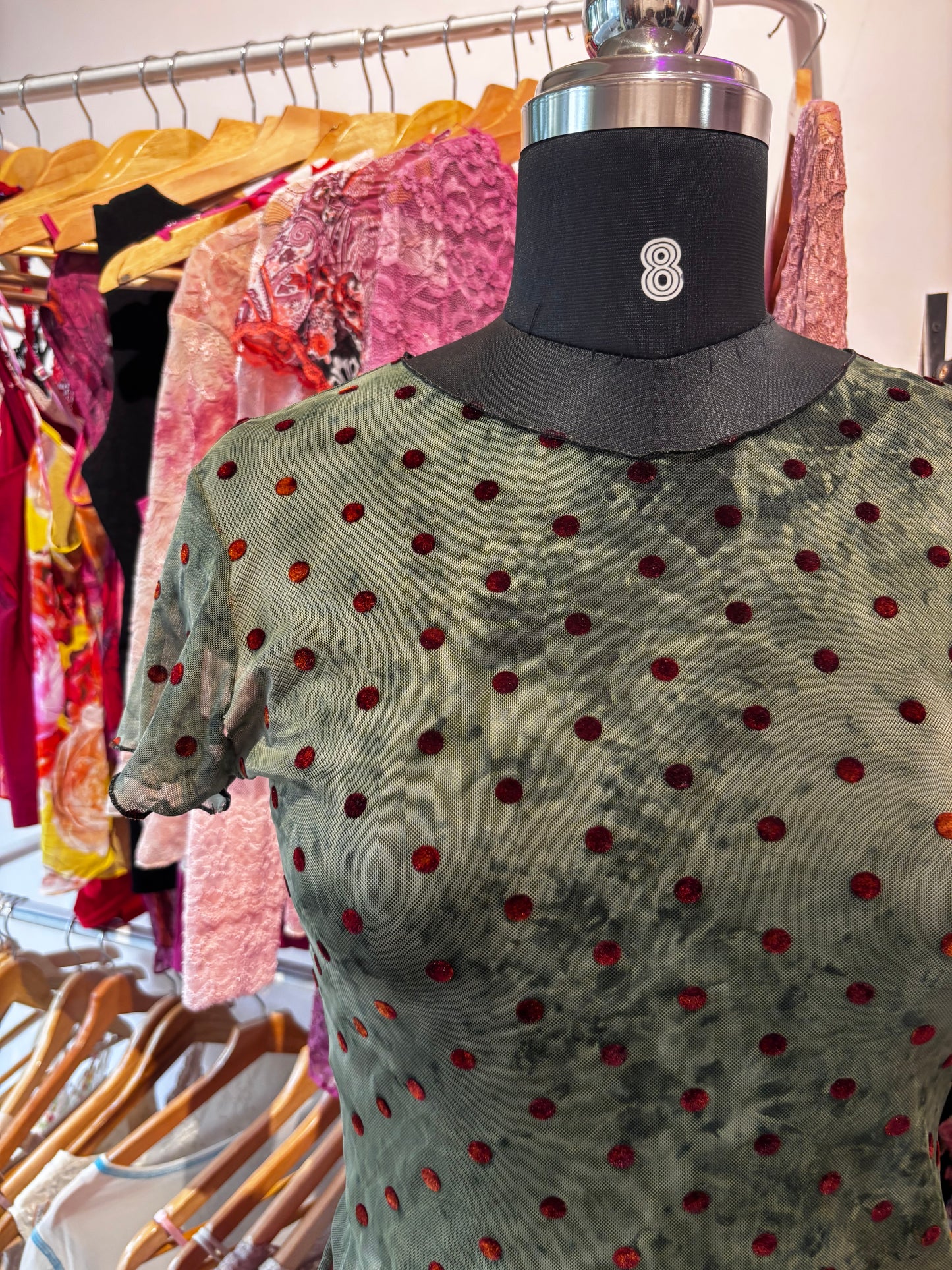Super vintage green red polka!
